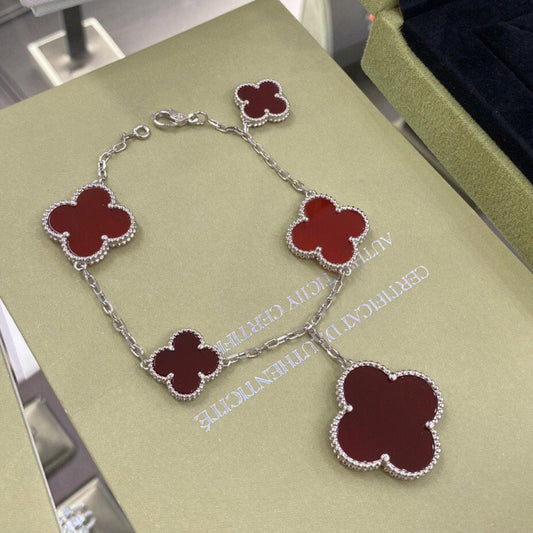 [Top&on]CLOVER 5 MOTIFS SIVLER CARNELIAN BRACELET