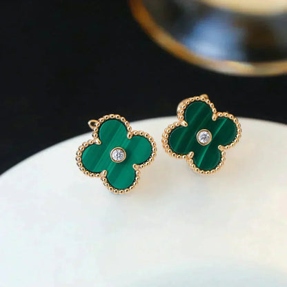 [LuxJewelry]CLOVER MEDIUM 1 MOTIFS MALACHITE DIAMOND EARRINGS
