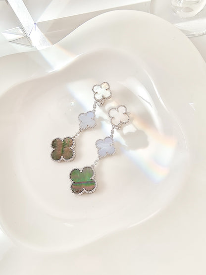 [LuxJewelry]CLOVER 3 MOTIFS CHALCEDONY DARK MOP SILVER EARRINGS