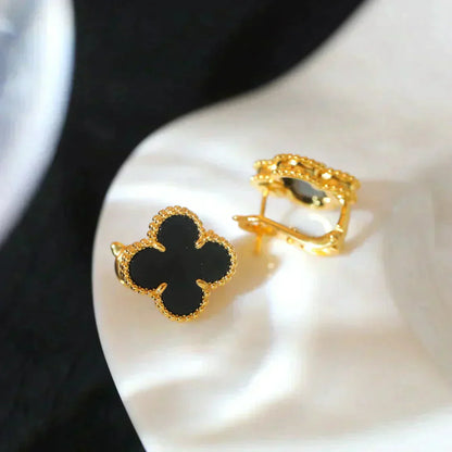 [LuxJewelry]CLOVER MEDIUM 1 MOTIFS  ONYX STUD EARRINGS