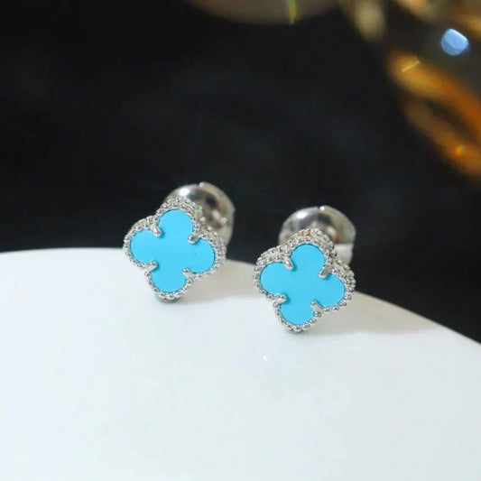 [LuxJewelry]CLOVER MINI 9.5MM ONYX STUD EARRINGS SILVER