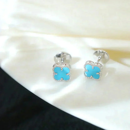[LuxJewelry]CLOVER MINI 9.5MM ONYX STUD EARRINGS SILVER