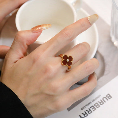 [LuxJewelry]CLOVER CARNELIAN RING ROSE GOLD DIAMOND