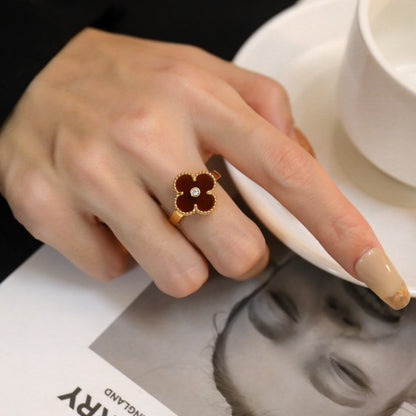 [LuxJewelry]CLOVER CARNELIAN RING ROSE GOLD DIAMOND