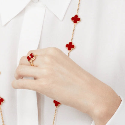[LuxJewelry]CLOVER CARNELIAN RING ROSE GOLD DIAMOND