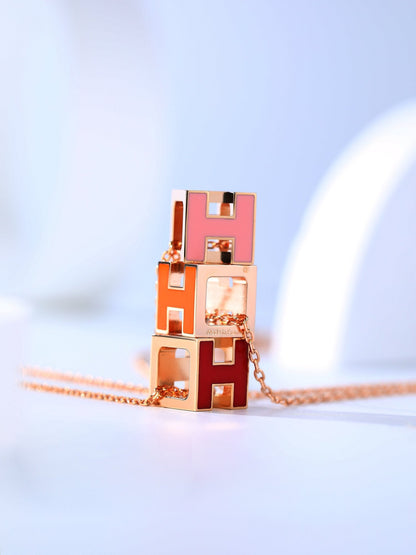 [LuxJewelry]H CAGE PINK GOLD NECKLACE