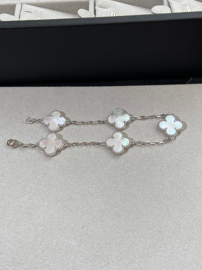 [LuxJewelry]CLOVER SILVER MOP 5 MOTIF BRACELET
