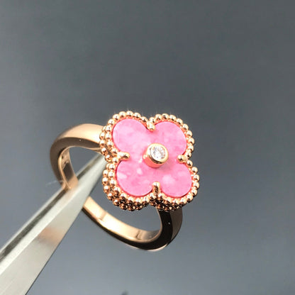 [LuxJewelry]CLOVER RHODONITE ROSE GOLD RING