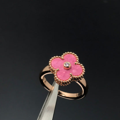 [LuxJewelry]CLOVER RHODONITE ROSE GOLD RING