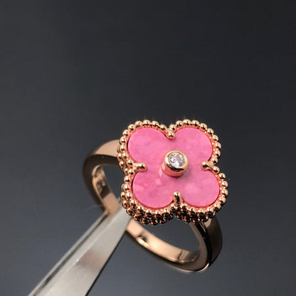 [LuxJewelry]CLOVER RHODONITE ROSE GOLD RING