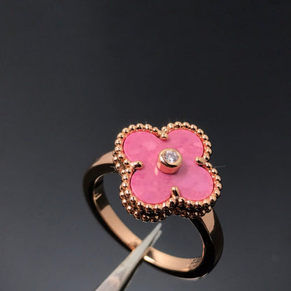 [LuxJewelry]CLOVER RHODONITE ROSE GOLD RING