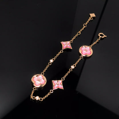 [LuxJewelry]STAR AND SUN 4 MOTIF PINK MOP PINK GOLD BRACELET
