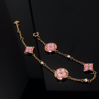 [LuxJewelry]STAR AND SUN 4 MOTIF PINK MOP PINK GOLD BRACELET