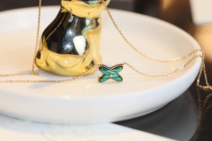 [LuxJewelry]JEUX MALACHITE 1 DIAMOND PINK GOLD NECKLACE