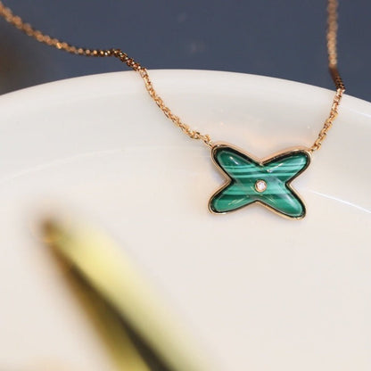 [LuxJewelry]JEUX MALACHITE 1 DIAMOND PINK GOLD NECKLACE