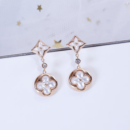 [LuxJewelry]STAR AND SUN PINK GOLD MOP DROP EARRINGS
