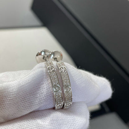[LuxJewelry]LOVE DIAMOND SILVER HOOP EARRINGS
