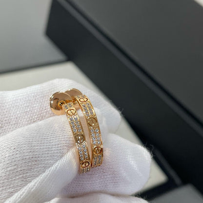 [LuxJewelry]LOVE DIAMOND PINK GOLD HOOP EARRINGS