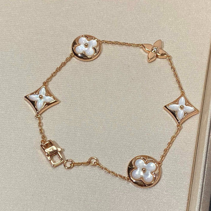 [LuxJewelry]STAR AND SUN 5 MOTIF MOP PINK GOLD BRACELET