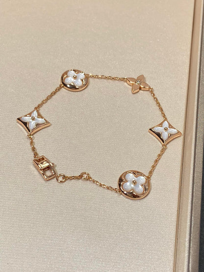 [LuxJewelry]STAR AND SUN 5 MOTIF MOP PINK GOLD BRACELET