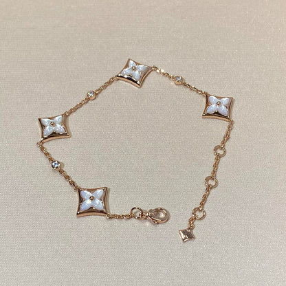 [LuxJewelry]STAR 4 MOTIF MOP DIAMOND PINK GOLD BRACELET