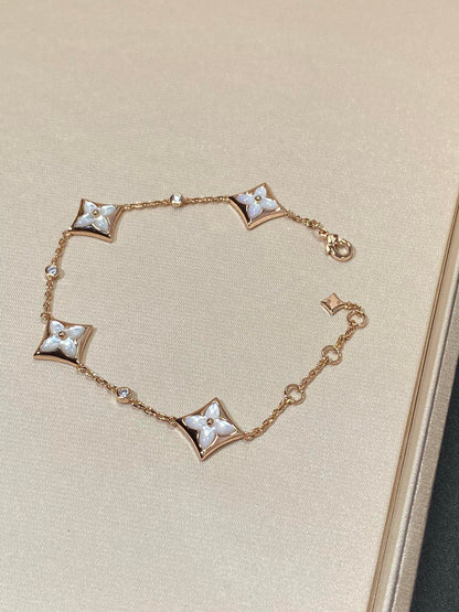 [LuxJewelry]STAR 4 MOTIF MOP DIAMOND PINK GOLD BRACELET