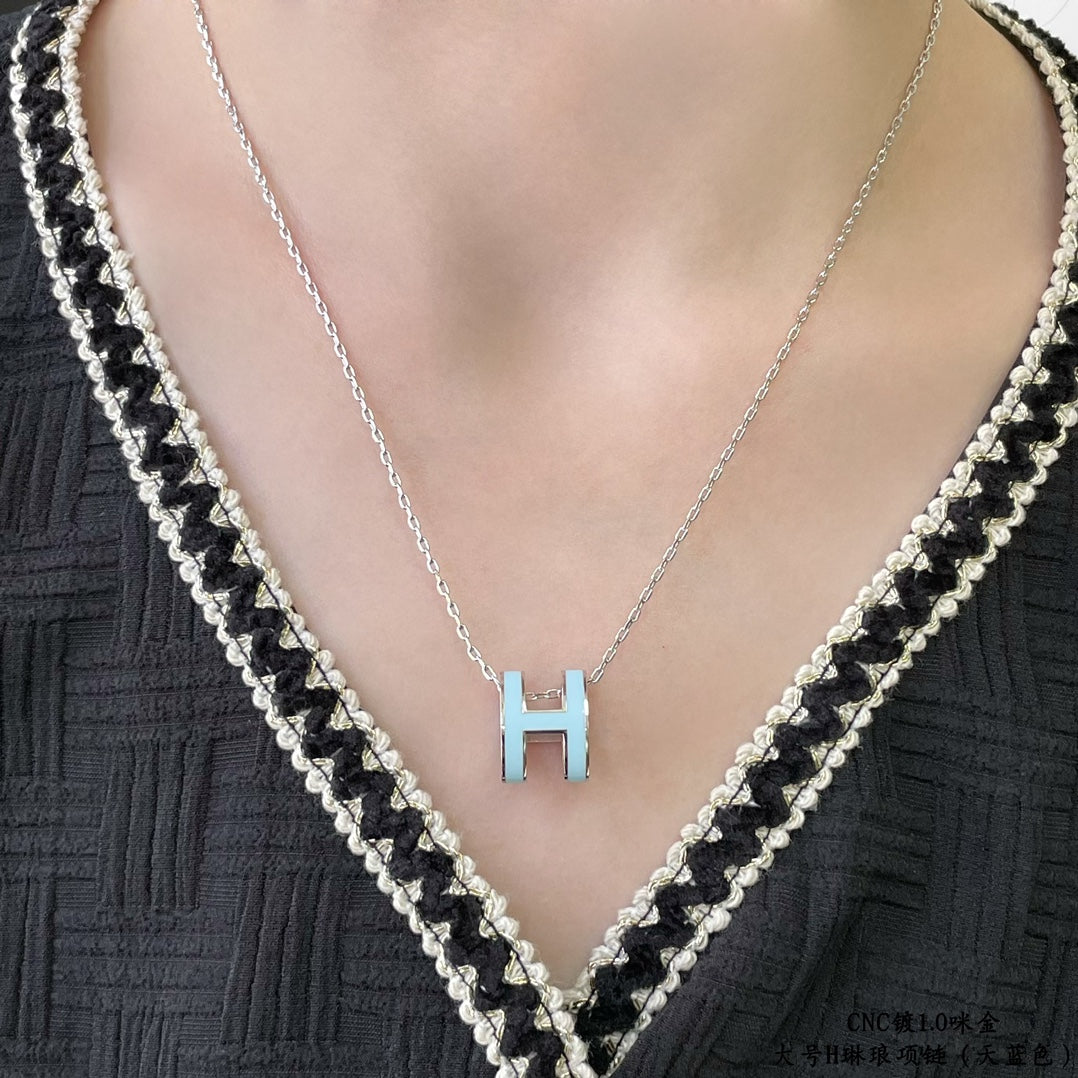[LuxJewelry]POP H SKY BLUE NECKLACE
