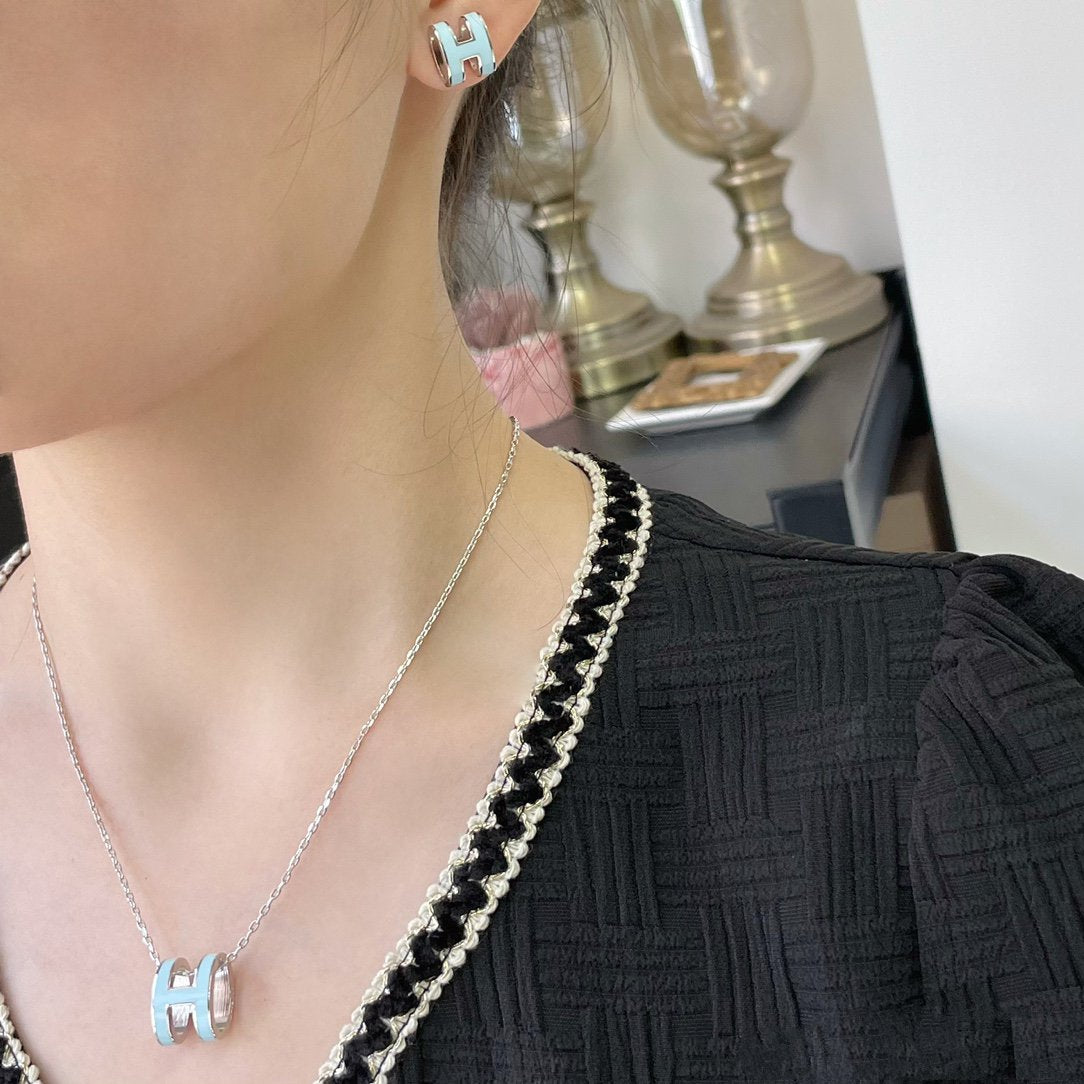 [LuxJewelry]POP H SKY BLUE NECKLACE