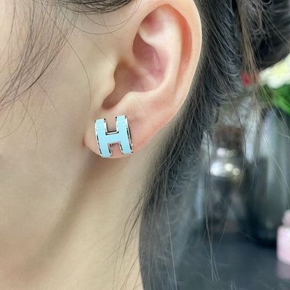 [LuxJewelry]POP H SKY BLUE STUD EARRINGS