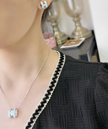 [LuxJewelry]POP H SKY BLUE STUD EARRINGS