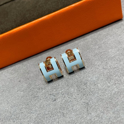 [LuxJewelry]POP H SKY BLUE STUD EARRINGS