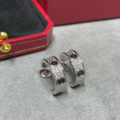 [LuxJewelry]LOVE CERAMIC DIAMOND PAVED SILVER EARRINGS