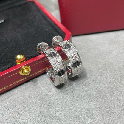 [LuxJewelry]LOVE CERAMIC DIAMOND PAVED SILVER EARRINGS