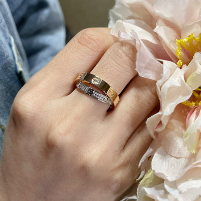 [LuxJewelry]LOVE PINK GOLD SILVER DIAMOND DOUBLE RING