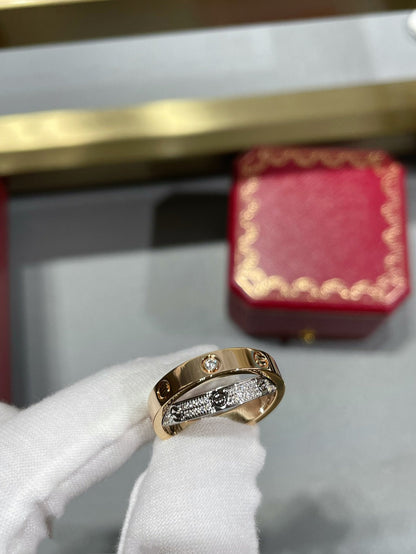 [LuxJewelry]LOVE PINK GOLD SILVER DIAMOND DOUBLE RING