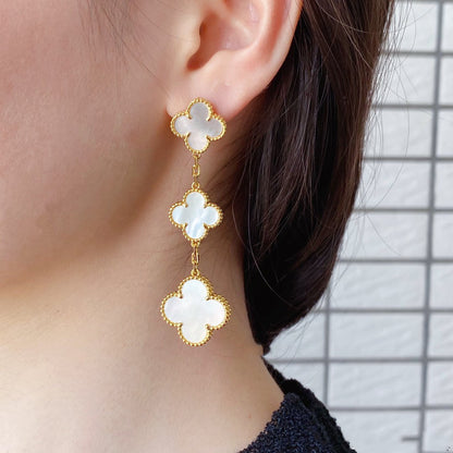 [LuxJewelry]CLOVER MOP 3 MOTIFS GOLD EARRINGS