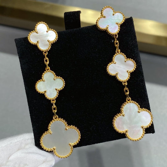 [LuxJewelry]CLOVER MOP 3 MOTIFS GOLD EARRINGS