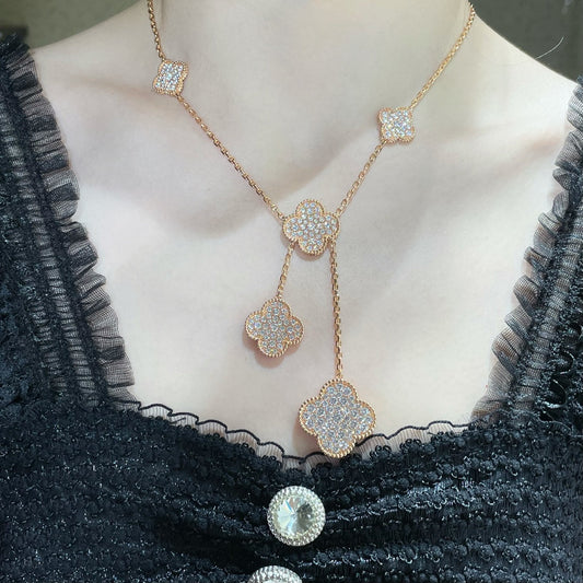 [LuxJewelry]CLOVER 6 MOTIF DIAMOND PAVED NECKLACE