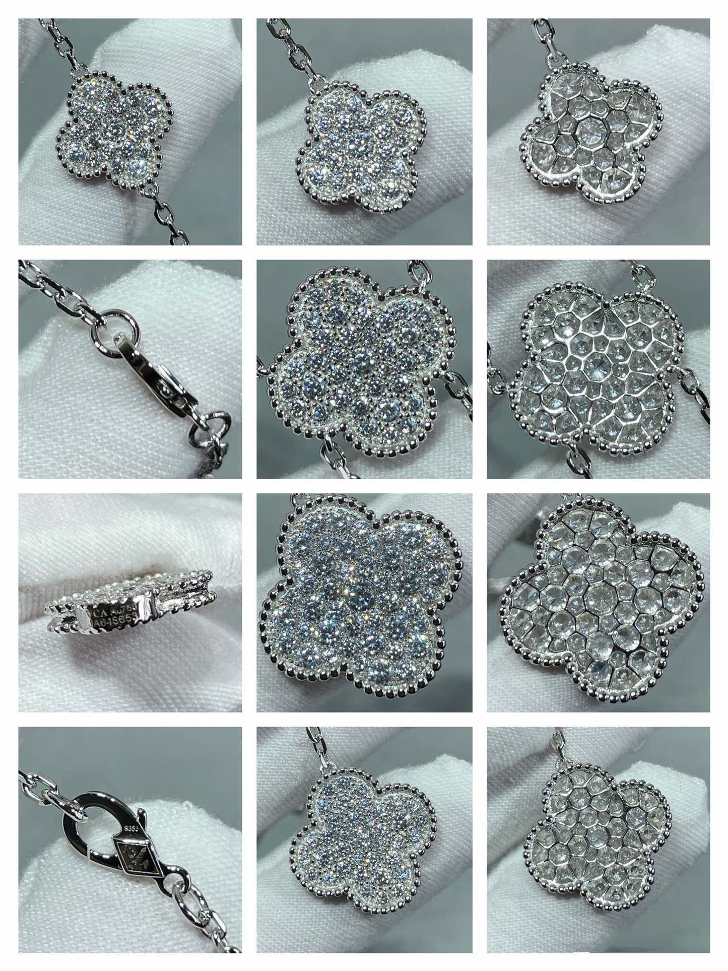 [LuxJewelry]CLOVER 6 MOTIF DIAMOND PAVED NECKLACE