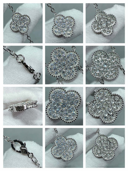 [LuxJewelry]CLOVER 6 MOTIF DIAMOND PAVED NECKLACE