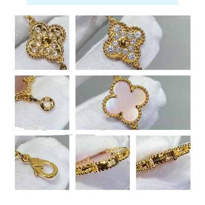 [LuxJewelry]CLOVER 5 MOTIF DIAMOND PINK MOP PINK GOLD BRACELET
