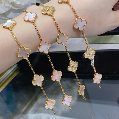 [LuxJewelry]CLOVER 5 MOTIF DIAMOND PINK MOP PINK GOLD BRACELET