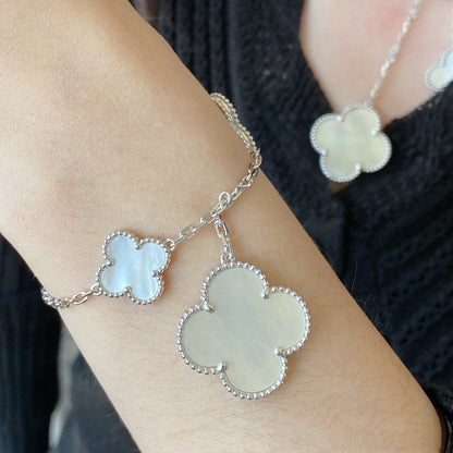 [LuxJewelry]CLOVER 5 MOTIF WHITE MOP SILVER BRACELET