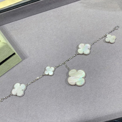 [LuxJewelry]CLOVER 5 MOTIF WHITE MOP SILVER BRACELET