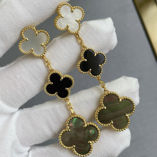 [LuxJewelry]CLOVER 3 MOTIF MOP ONYX DARK MOP PINK GOLD EARRINGS