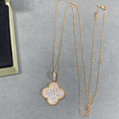 [LuxJewelry]CLOVER 25MM LARGE PEDANT DIAMOND PAVED LONG NECKLACE