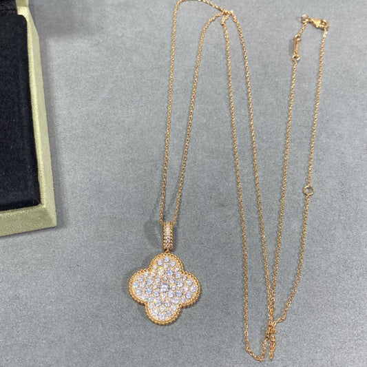 [LuxJewelry]CLOVER 25MM LARGE PEDANT DIAMOND PAVED LONG NECKLACE