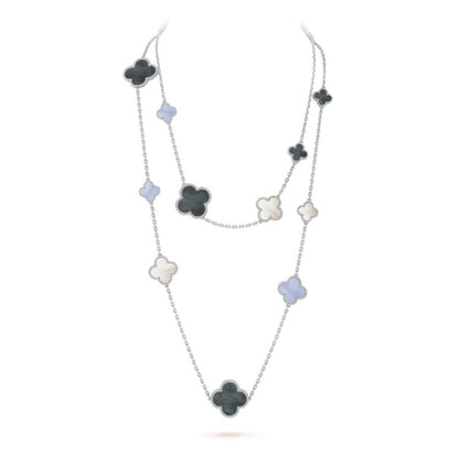 [LuxJewelry]CLOVER 16 MOTIF CHALCEDONY MOP SILVER NECKLACE