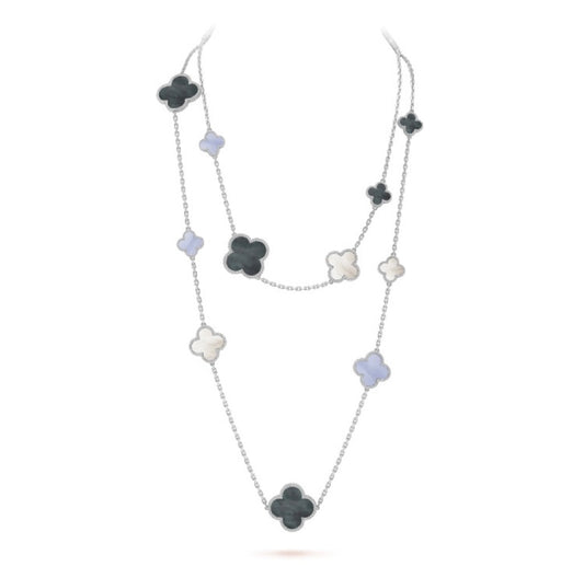 [LuxJewelry]CLOVER 16 MOTIF CHALCEDONY MOP SILVER NECKLACE