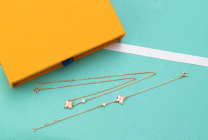 [LuxJewelry]STAR PINK MOP 1 DIAMOND PINK GOLD NECKLACE
